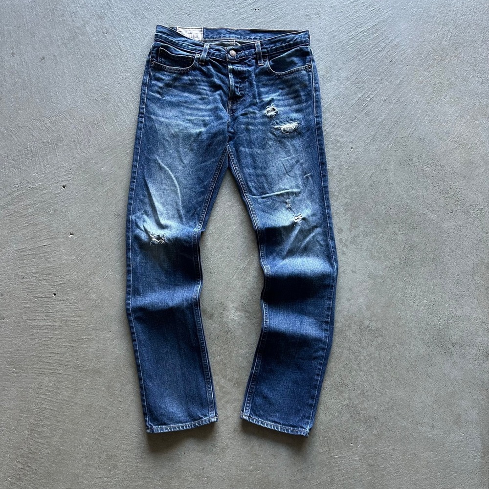 Vintage Hollister Skinny Jeans Mens 32x32 Blue Medium Wash Denim Y2K Distressed